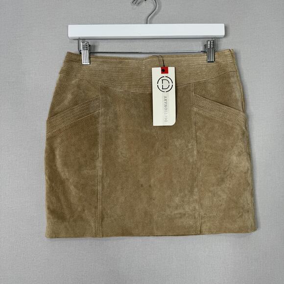 Dictionary Skirt Womens Small Tan 100% Leather Suede Mini Y2K Western Country - Picture 1 of 16